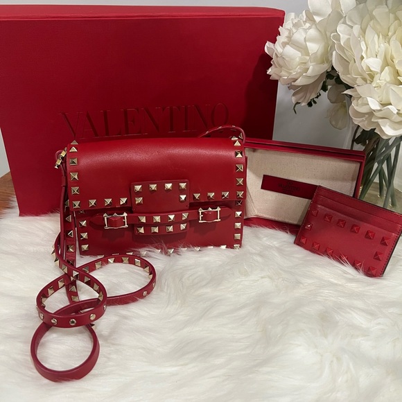 💯 Authentic Valentino Top Handle Rockstud HandBag - Picture 3 of 8